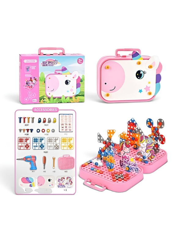 My Magical Unicorn DIY Electric Drill Puzzle Box - Creative STEM Building Toy for Kids TV7367