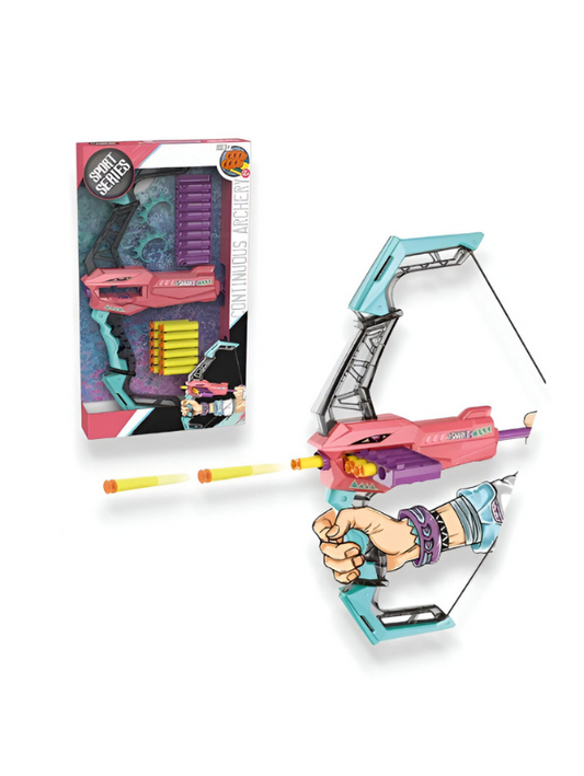 Pink - Nerf Toy Gun with Soft Bullets & Archer Bow with Arrow Toy Set – Kids Target Practice Foam Dart Shooting Game LMI14545.