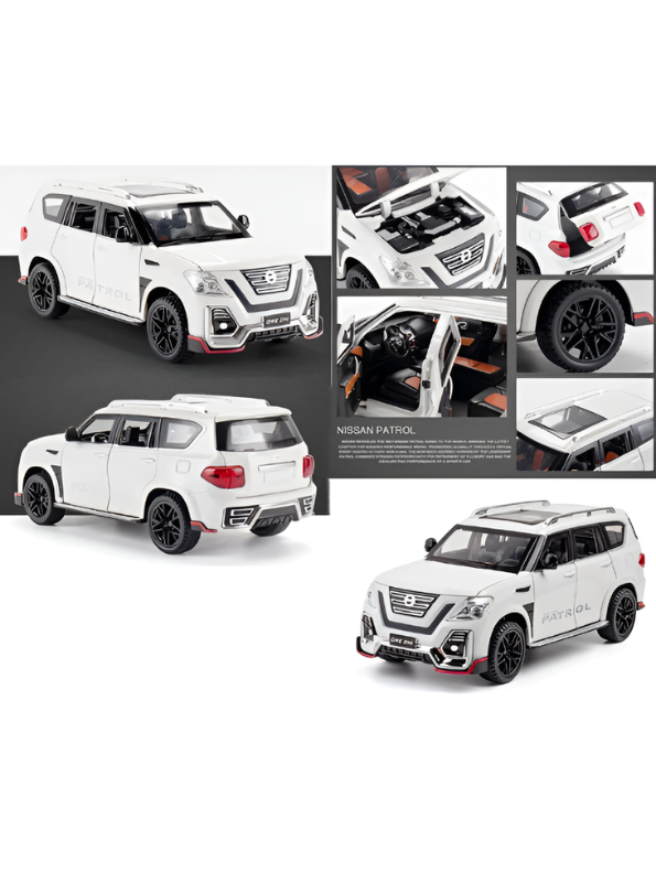 Nissan Patrol Diecast Alloy SUV Model - White 1:24 Scale Pull-Back Toy Car with Lights & Sound TV6228