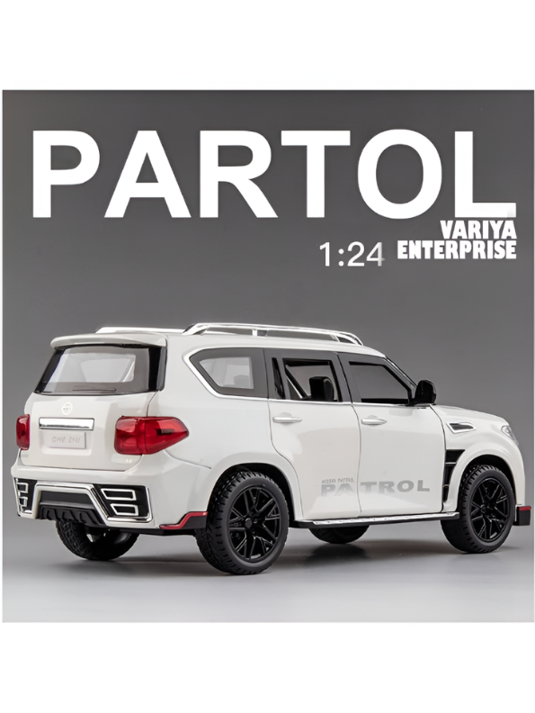 Nissan Patrol Diecast Alloy SUV Model - White 1:24 Scale Pull-Back Toy Car with Lights & Sound TV6228