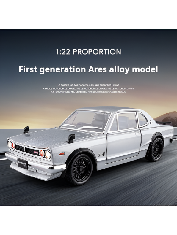 Nissan Skyline GT-R 2000 Hakosuka Diecast Model Car 1:22 Scale – Matte Silver Alloy Vintage Classic Muscle Car MD601
