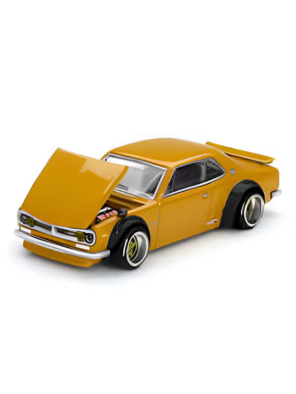 Nissan Skyline GT-R 2000 Hakosuka Diecast Model Car 1:22 Scale – Matte Yellow Alloy Vintage Classic Muscle Car MD601