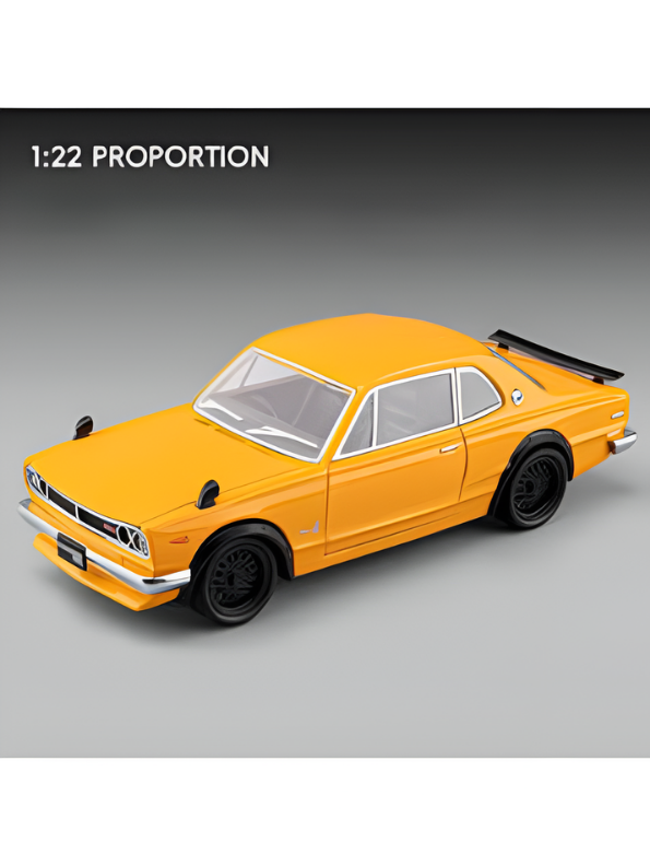 Nissan Skyline GT-R 2000 Hakosuka Diecast Model Car 1:22 Scale – Matte Yellow Alloy Vintage Classic Muscle Car MD601