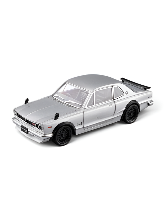 Nissan Skyline GT-R 2000 Hakosuka Diecast Model Car 1:22 Scale – Matte Silver Alloy Vintage Classic Muscle Car MD601