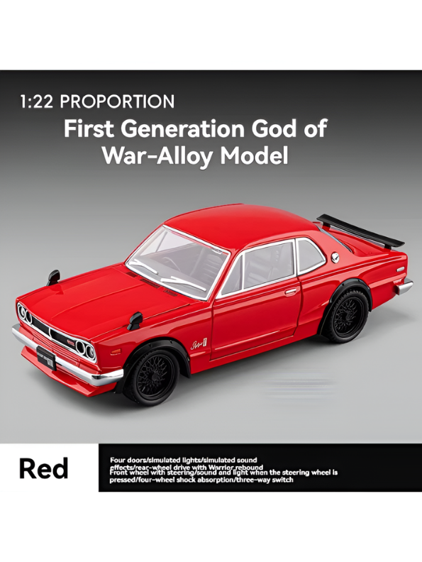Nissan Skyline GT-R 2000 Hakosuka Diecast Model Car 1:22 Scale – Matte Red Alloy Vintage Classic Muscle Car MD601