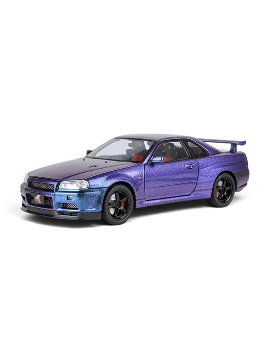 Nissan Skyline GT-R R34 1:18 Diecast Collectible Car Model – Purple Realistic Metal Replica TV5938