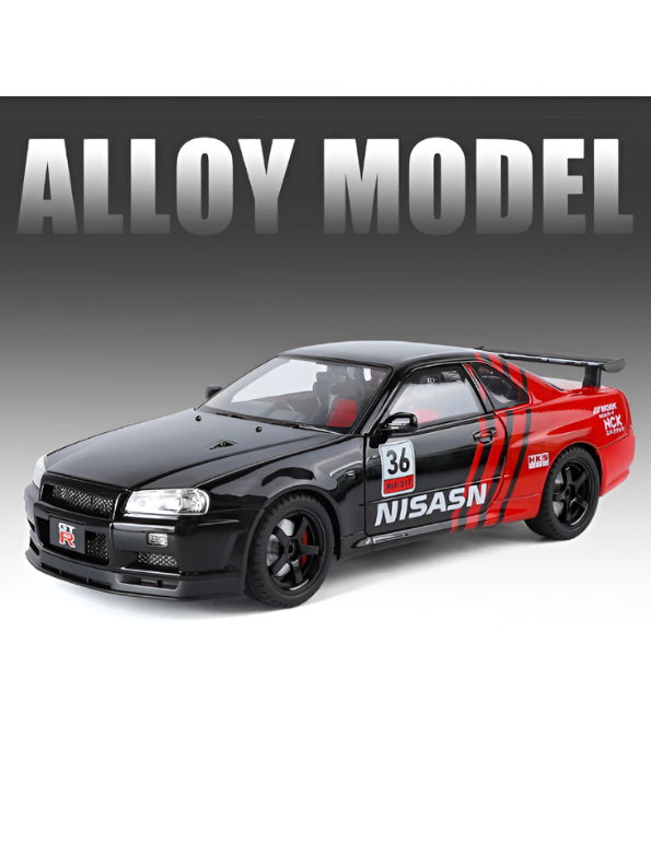 Nissan Skyline GT-R R34 Diecast Model Car 1:24 Scale Collectible Sports Car TV6300.