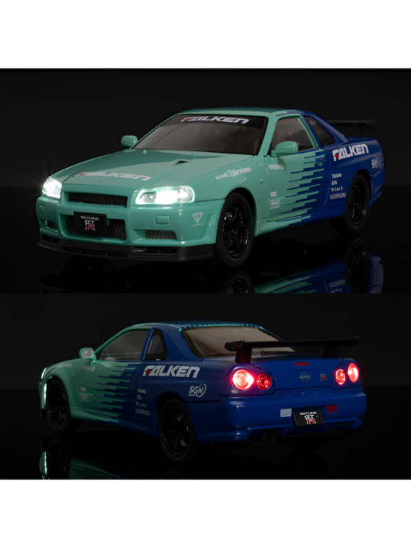 Nissan Skyline GT-R R34 Diecast Model Car 1:24 Scale Collectible Sports Car Blue TV6300.