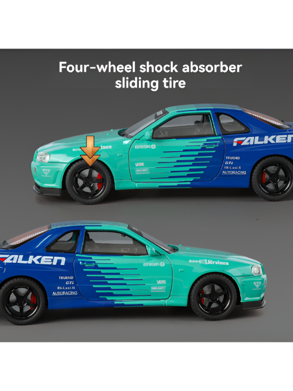 Nissan Skyline GT-R R34 Diecast Model Car 1:24 Scale Collectible Sports Car Turquoise TV6300.