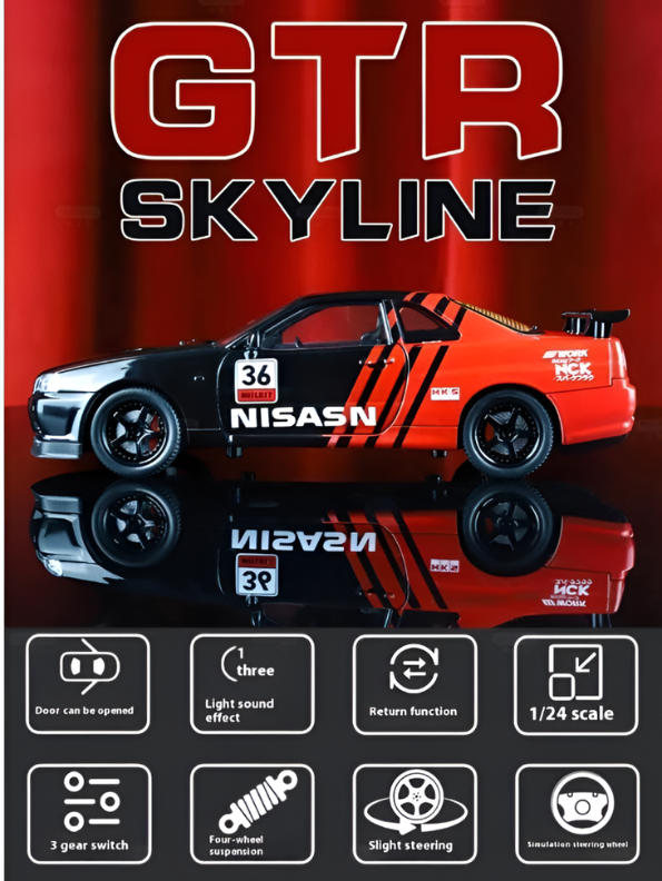 Nissan Skyline GT-R R34 Diecast Model Car 1:24 Scale Collectible Sports Car TV6300.