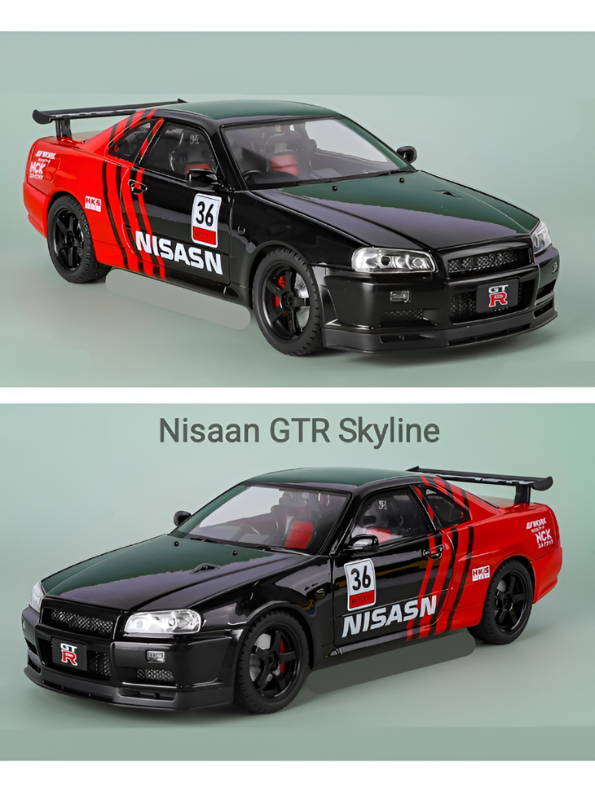 Nissan Skyline GT-R R34 Diecast Model Car 1:24 Scale Collectible Sports Car TV6300.