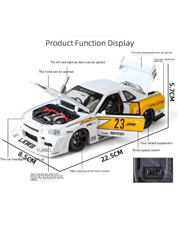 Nissan Skyline GT-R R34 LBWK Diecast Model 1:24 Scale Car Collectible Red TV7185.