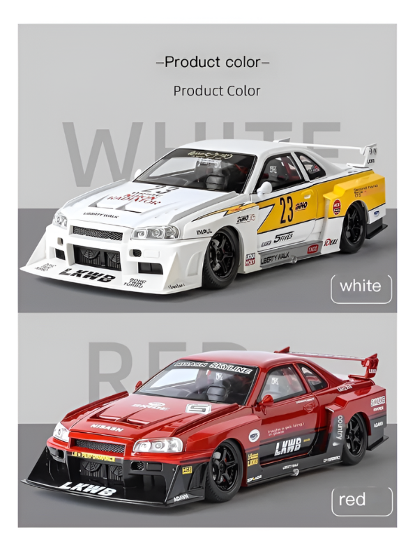 Nissan Skyline GT-R R34 LBWK Diecast Model 1:24 Scale Car Collectible Red TV7185.