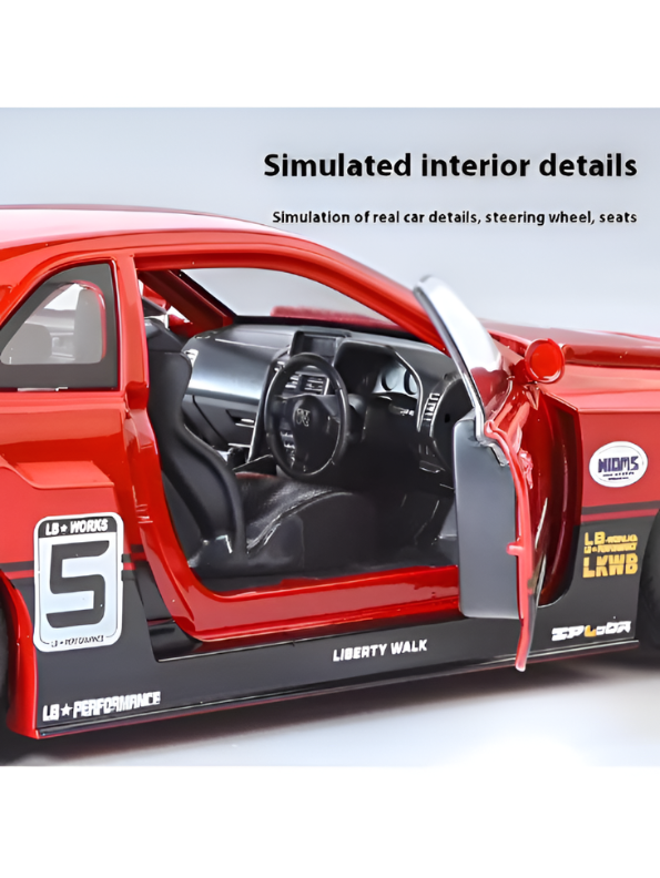 Nissan Skyline GT-R R34 LBWK Diecast Model 1:24 Scale Car Collectible Red TV7185.