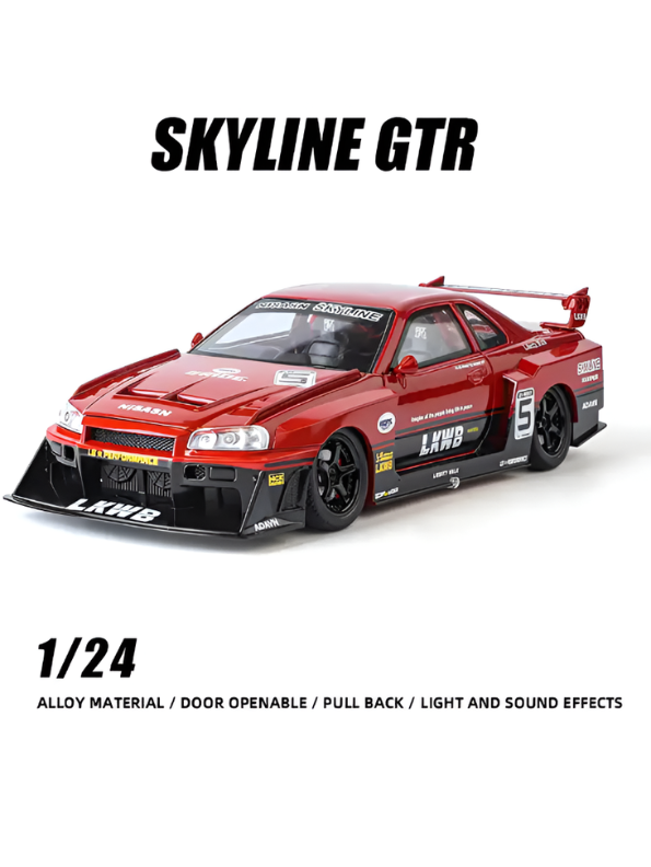 Nissan Skyline GT-R R34 LBWK Diecast Model 1:24 Scale Car Collectible Red TV7185.