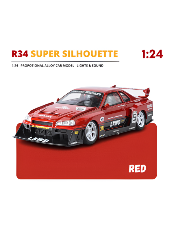 Nissan Skyline GT-R R34 LBWK Diecast Model 1:24 Scale Car Collectible Red TV7185.