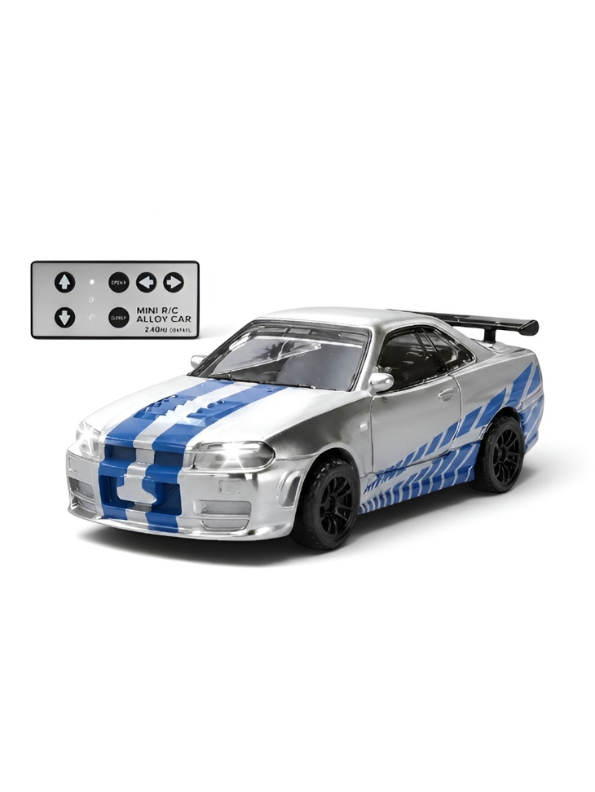 Nissan Skyline R34 GT-R Mini RC Car 1:64 Scale Alloy Drift Racing & Acrylic Display Box MD35