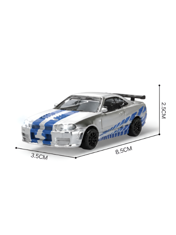 Nissan Skyline R34 GT-R Mini RC Car 1:64 Scale Alloy Drift Racing & Acrylic Display Box MD35