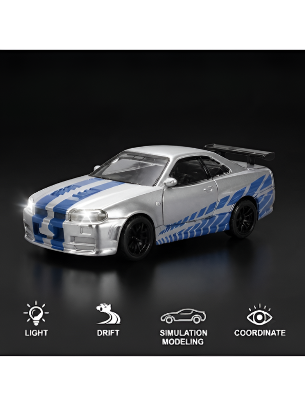 Nissan Skyline R34 GT-R Mini RC Car 1:64 Scale Alloy Drift Racing & Acrylic Display Box MD35