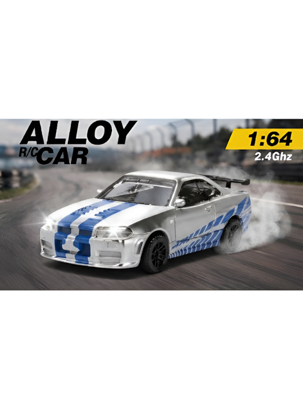 Nissan Skyline R34 GT-R Mini RC Car 1:64 Scale Alloy Drift Racing & Acrylic Display Box MD35