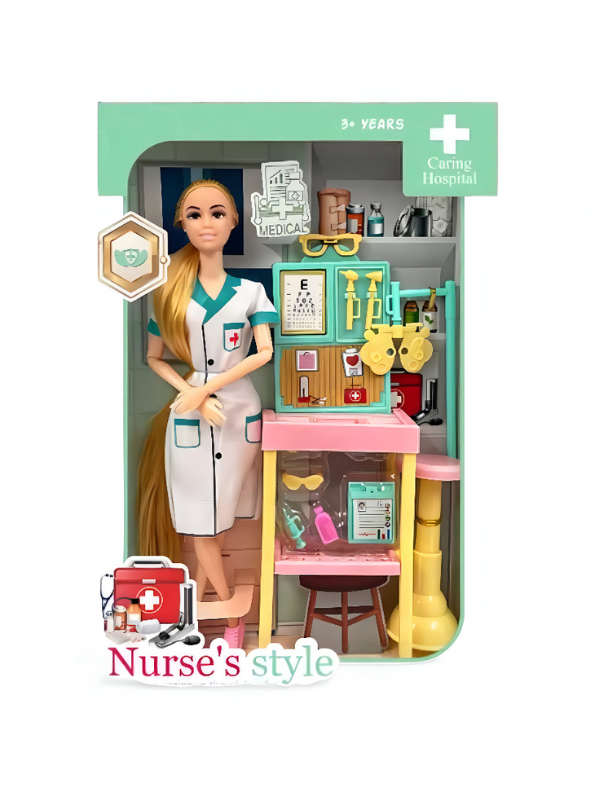 MediPlay – Nurse Doll Playset with Hospital Accessories | Barbie Inspired Doctor Role Play Toy for Girls | Caring Hospital Medical Kit Gift LMI11752.