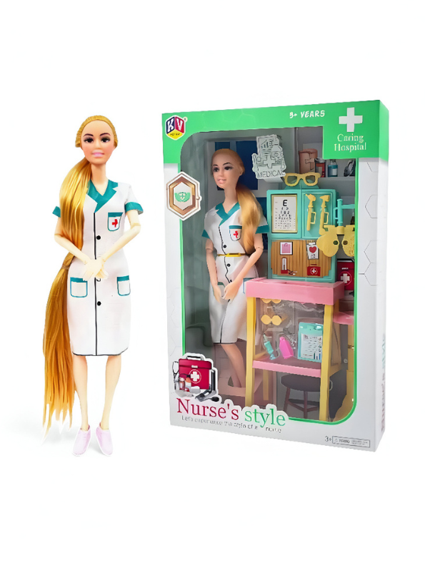 MediPlay – Nurse Doll Playset with Hospital Accessories | Barbie Inspired Doctor Role Play Toy for Girls | Caring Hospital Medical Kit Gift LMI11752.