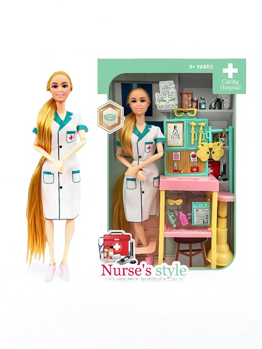 MediPlay – Nurse Doll Playset with Hospital Accessories | Barbie Inspired Doctor Role Play Toy for Girls | Caring Hospital Medical Kit Gift LMI11752.