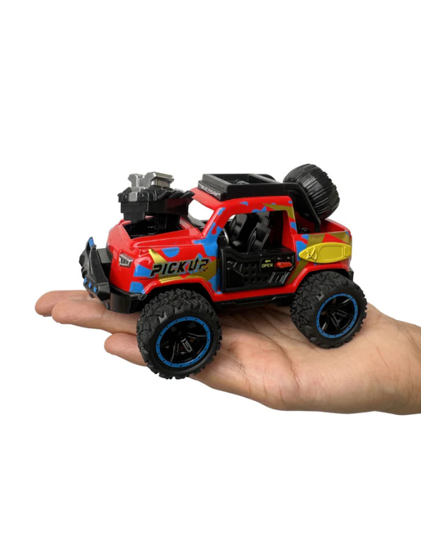 Off-Road Monster Pickup Toy Truck – Camo Design, Pull-Back Action, Spare Tire & Bull Bar Red LMI16430.