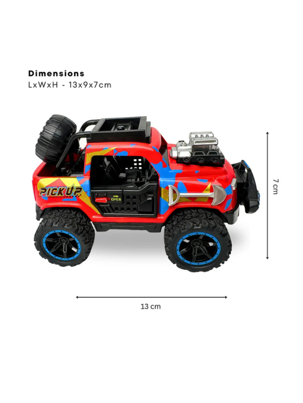 Off-Road Monster Pickup Toy Truck – Camo Design, Pull-Back Action, Spare Tire & Bull Bar Red LMI16430.