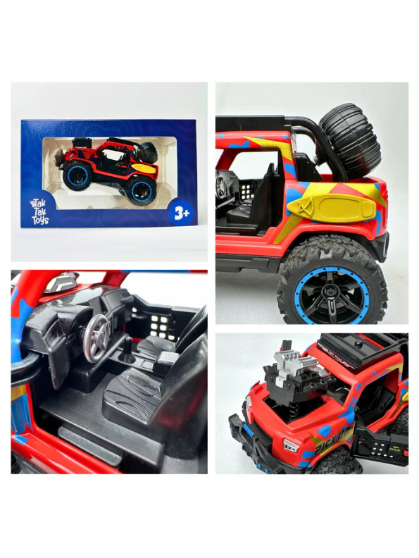Off-Road Monster Pickup Toy Truck – Camo Design, Pull-Back Action, Spare Tire & Bull Bar Red LMI16430.