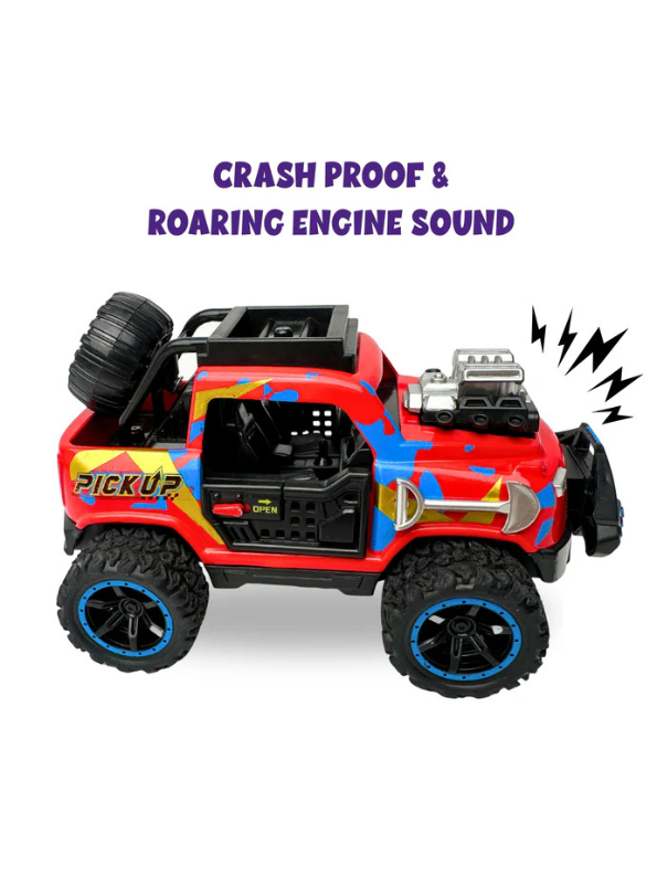 Off-Road Monster Pickup Toy Truck – Camo Design, Pull-Back Action, Spare Tire & Bull Bar Red LMI16430.