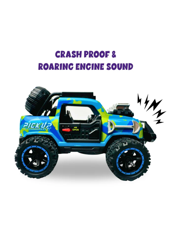Off-Road Monster Pickup Toy Truck – Camo Design, Pull-Back Action, Spare Tire & Bull Bar - Free Car Inside - LMI16430.