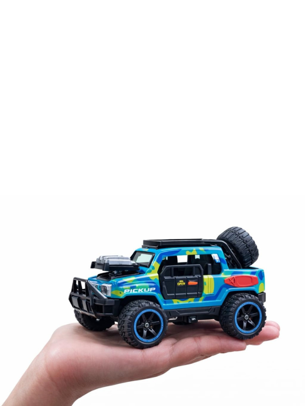 Off-Road Monster Pickup Toy Truck – Camo Design, Pull-Back Action, Spare Tire & Bull Bar - Free Car Inside - LMI16430.