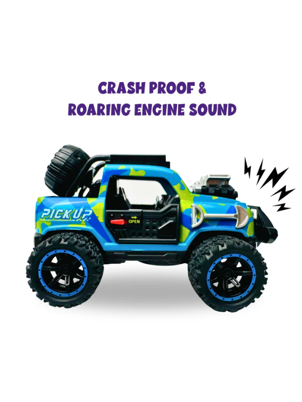 Off-Road Monster Pickup Toy Truck – Camo Design, Pull-Back Action, Spare Tire & Bull Bar - Free Car Inside - LMI16430.