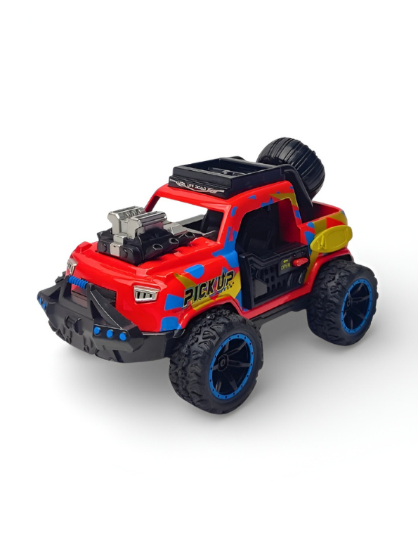 Off-Road Monster Pickup Toy Truck – Camo Design, Pull-Back Action, Spare Tire & Bull Bar Red LMI16430.