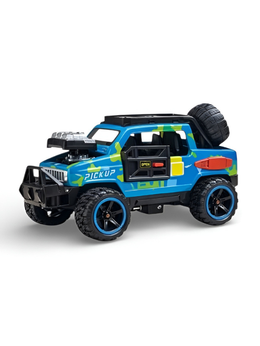 Off-Road Monster Pickup Toy Truck – Camo Design, Pull-Back Action, Spare Tire & Bull Bar - Free Car Inside - LMI16430.