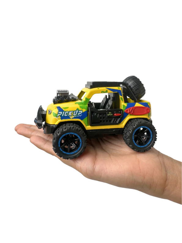 Off-Road Monster Pickup Toy Truck – Camo Design, Pull-Back Action, Spare Tire & Bull Bar Yellow LMI16430.