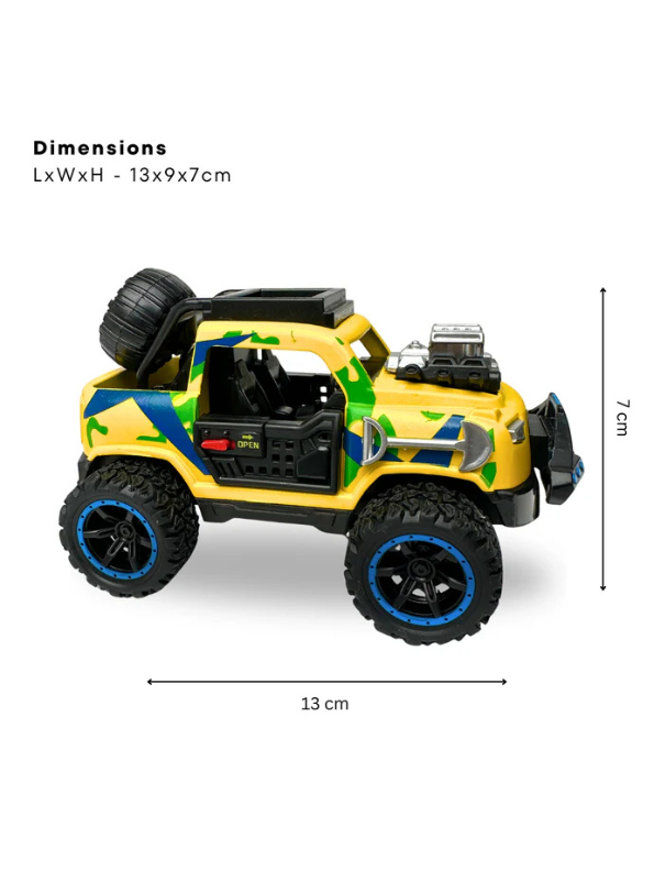 Off-Road Monster Pickup Toy Truck – Camo Design, Pull-Back Action, Spare Tire & Bull Bar Yellow LMI16430.