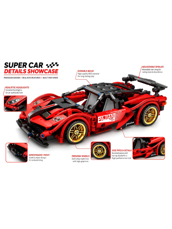 PAJIAN Red Supercar Technic Building Blocks – High-Speed Sports Car Model Construction Set MD64