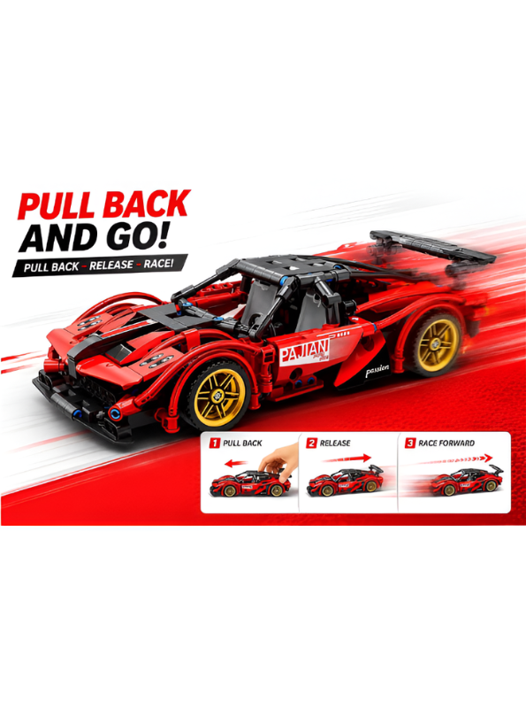 PAJIAN Red Supercar Technic Building Blocks – High-Speed Sports Car Model Construction Set MD64