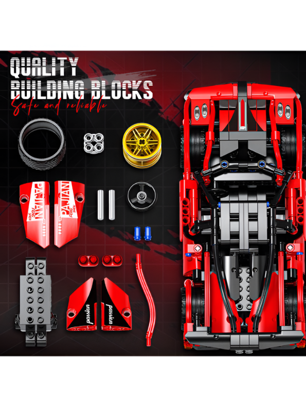 PAJIAN Red Supercar Technic Building Blocks – High-Speed Sports Car Model Construction Set MD64