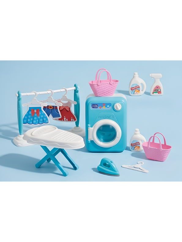 My Little Laundry Day Playset | Blue Interactive Toy Washer & Ironing Board Set for Kids LMI15262