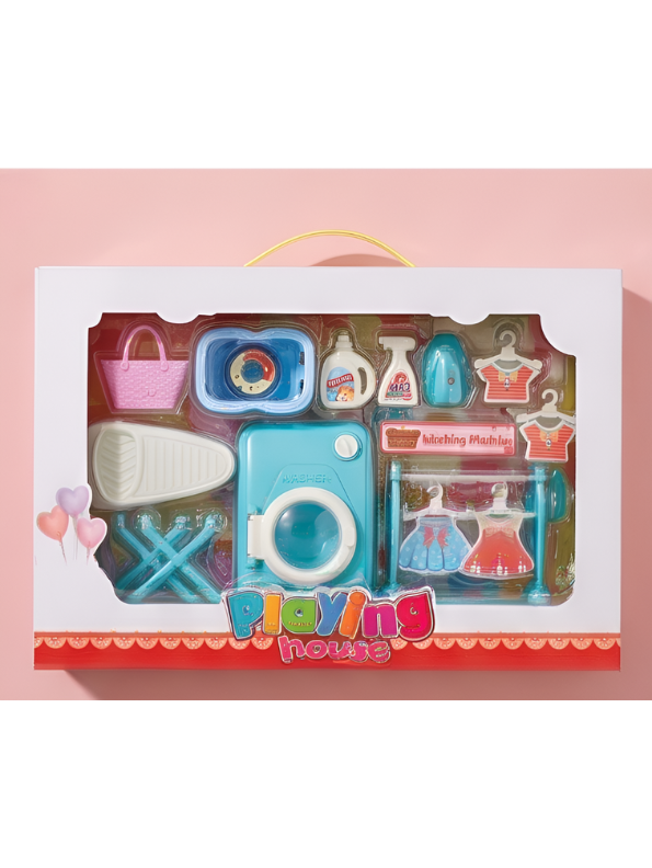My Little Laundry Day Playset | Blue Interactive Toy Washer & Ironing Board Set for Kids LMI15262