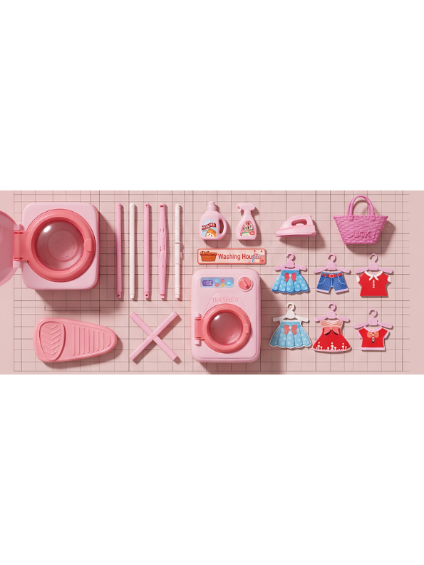 My Little Laundry Day Playset | Pink Interactive Toy Washer & Ironing Board Set for Kids LMI15262
