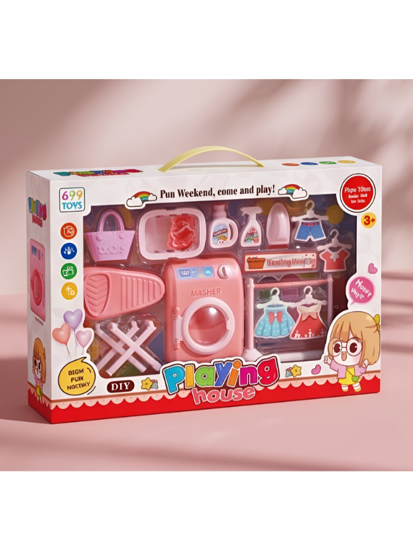 My Little Laundry Day Playset | Pink Interactive Toy Washer & Ironing Board Set for Kids LMI15262