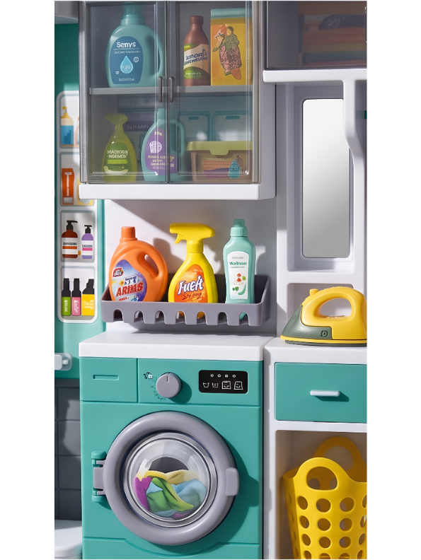 Interactive Home Toilet & Shower Room Playset with Miniature Washing Machine and Laundry Accessories NX13515