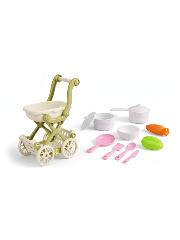 Happy Kitchen & Grocery Store Playset with Mini Water Dispenser, Shopping Cart, Pretend Food Vegetables, and Cooking Utensils Toys for Toddlers NX16756