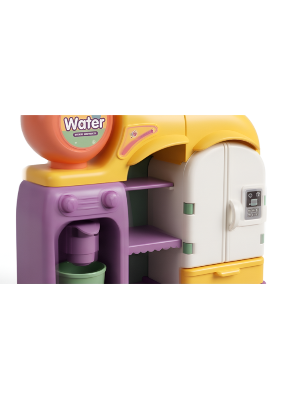 Happy Kitchen & Grocery Store Playset with Mini Water Dispenser, Shopping Cart, Pretend Food Vegetables, and Cooking Utensils Toys for Toddlers NX16756