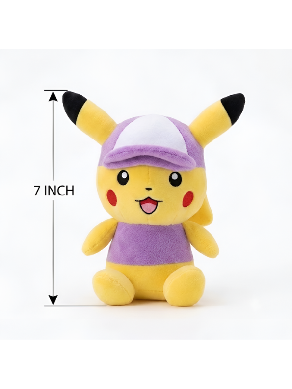 Pokémon Pikachu Plushie Soft Toy – 7-Inch Wearing Lavender Hat & Shirt Costume ST11918