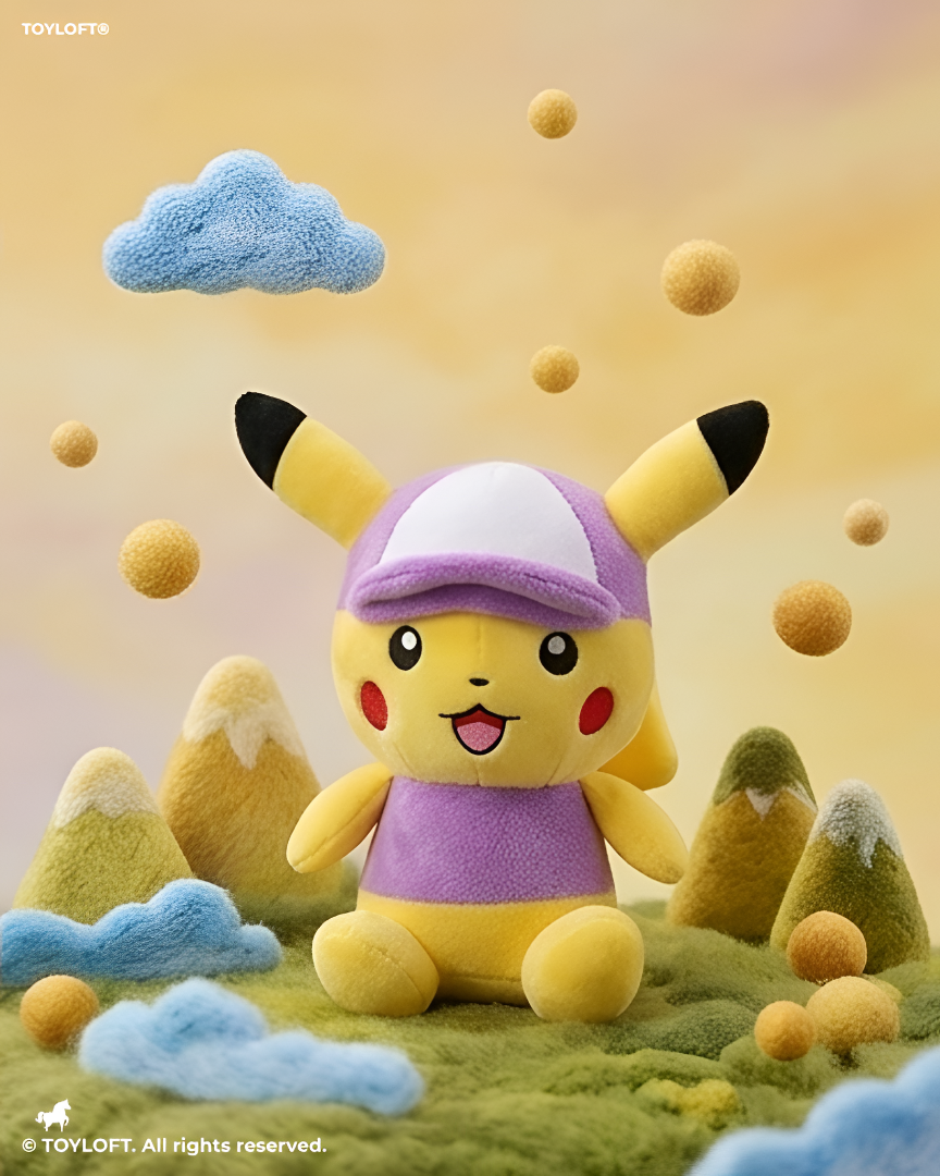 Pokémon Pikachu Plushie Soft Toy – 7-Inch Wearing Lavender Hat & Shirt Costume ST11918